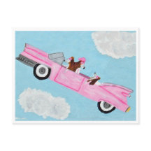 Basset Hound in Roze Convertible in de lucht Kaart