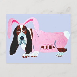 Basset Hound in roze konijnenpak Briefkaart