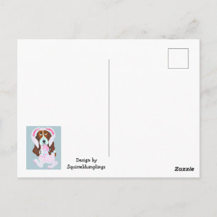 Basset Hound in roze konijnenpak Briefkaart