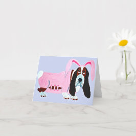 Basset Hound in roze konijnenpak Kaart