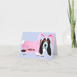 Basset Hound in roze konijnenpak Kaart