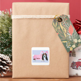 Basset Hound in roze konijnenpak Vierkante Sticker