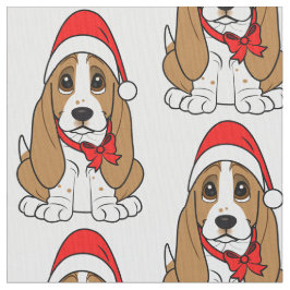Basset Hound in Santa Hat bij Kerstmis Stof