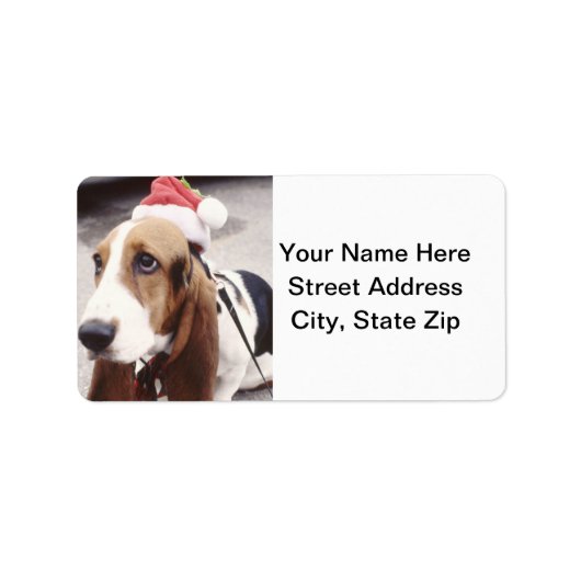 Basset Hound in Santa Hat Etiket (Voorkant)