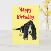 Basset hound inkt pen tekening gelukkige verjaarda kaart (Gele Bloem)