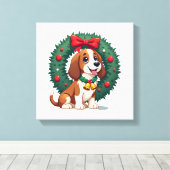 Basset Hound Jingle Bell Canvas Afdruk (Insitu (Houten vloer))