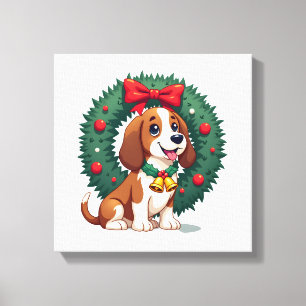 Basset Hound Jingle Bell Canvas Afdruk