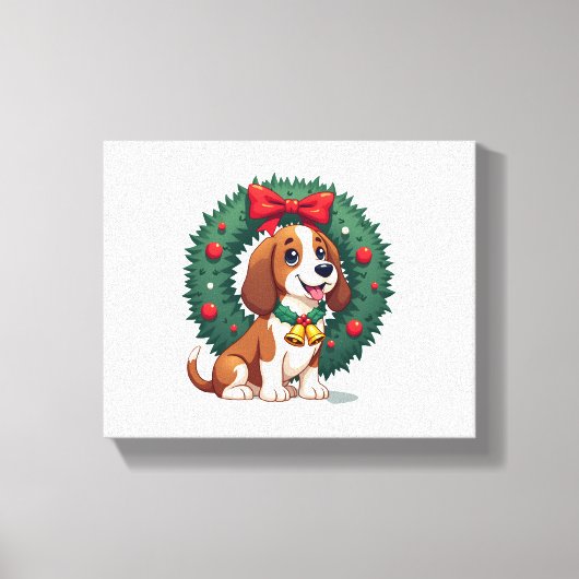 Basset Hound Jingle Bells hond Canvas Afdruk (Voorkant)