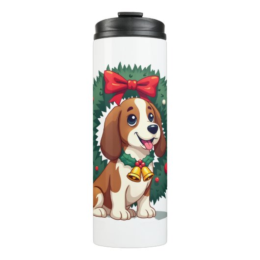 Basset Hound Jingle Bells hond Thermosbeker (Voorkant)