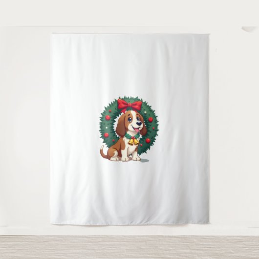 Basset Hound Jingle Bells hond Wandkleed (Voorkant)