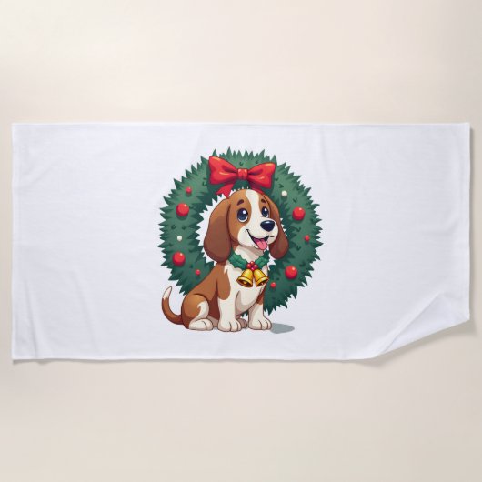 Basset Hound Jingle Bells Strandlaken (Voorkant)