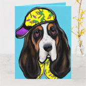 Basset Hound Kaart (Gele Bloem)