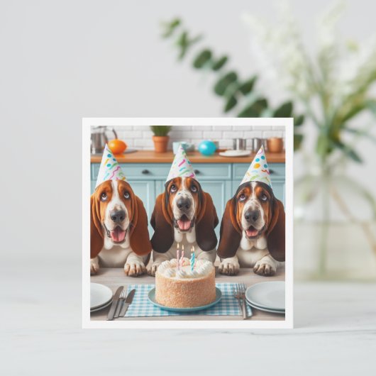 Basset Hound kaart, Basset Hound verjaardag Kaart (Staand voorkant)