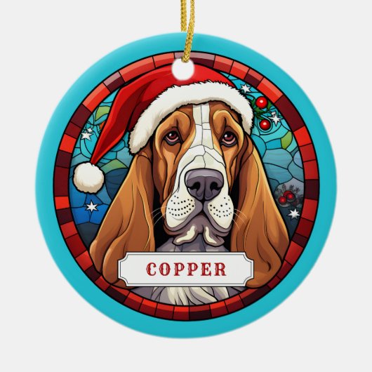 Basset Hound keramische cirkel Ornament (Voorkant)