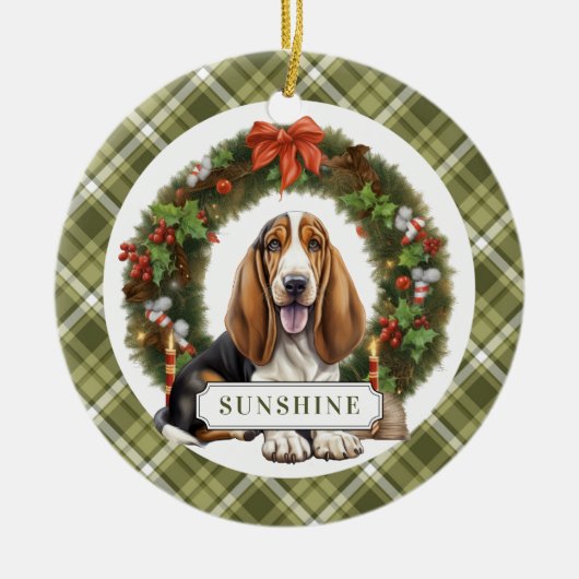 Basset Hound keramische cirkel Ornament (Voorkant)