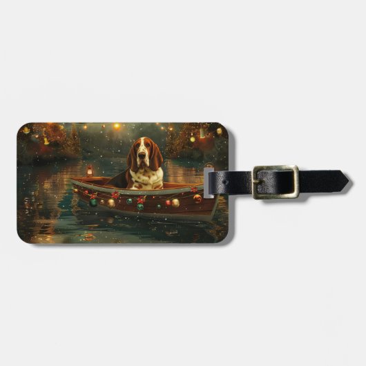 Basset Hound Kerst Feestelijke reis Bagagelabel (Voorkant horizontaal)