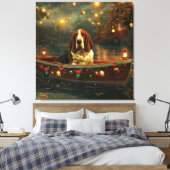 Basset Hound Kerst Feestelijke reis Canvas Afdruk (Insitu (Slaapkamer))