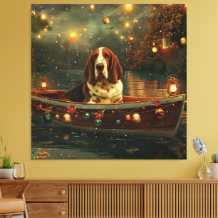 Basset Hound Kerst Feestelijke reis Canvas Afdruk