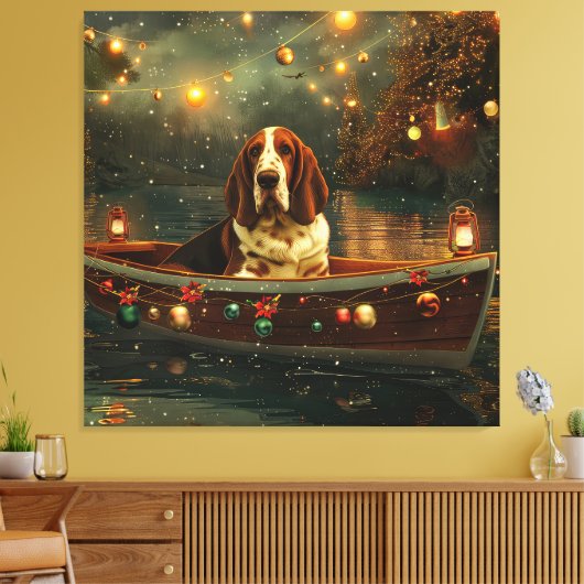 Basset Hound Kerst Feestelijke reis Canvas Afdruk (Insitu (Woonkamer))