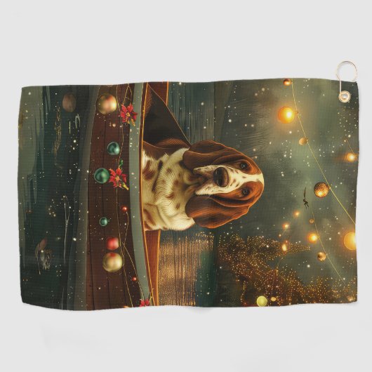 Basset Hound Kerst Feestelijke reis Golfhanddoek (Horizontaal)