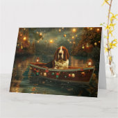 Basset Hound Kerst Feestelijke reis Kaart (Gele Bloem)