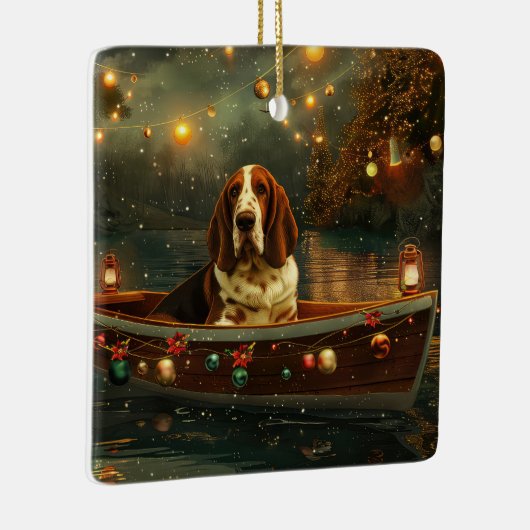 Basset Hound Kerst Feestelijke reis Keramisch Ornament (Rechts)