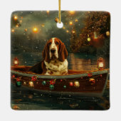 Basset Hound Kerst Feestelijke reis Keramisch Ornament (Achterkant)