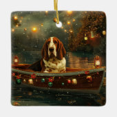 Basset Hound Kerst Feestelijke reis Keramisch Ornament (Voorkant)