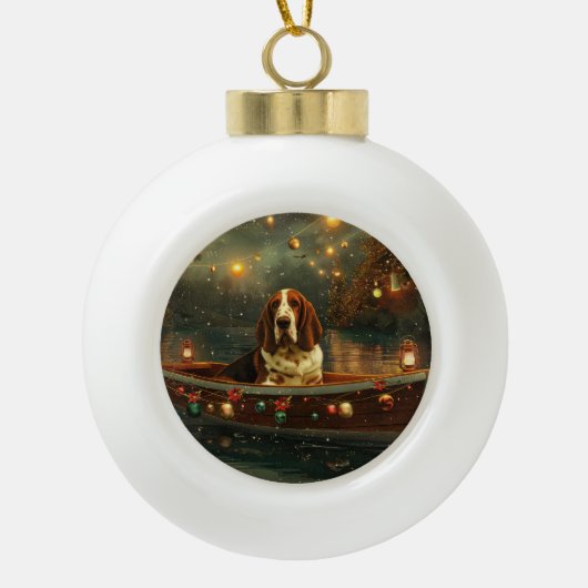 Basset Hound Kerst Feestelijke reis Keramische Bal Ornament (Voorkant)