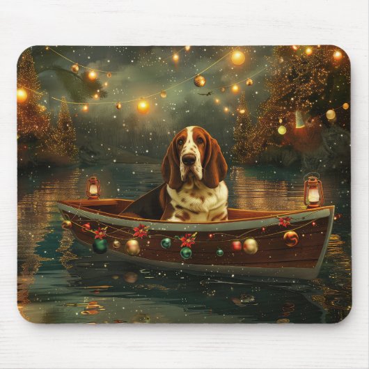 Basset Hound Kerst Feestelijke reis Muismat (Voorkant)