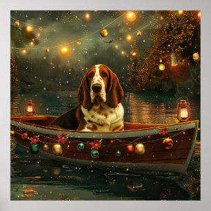 Basset Hound Kerst Feestelijke reis Poster