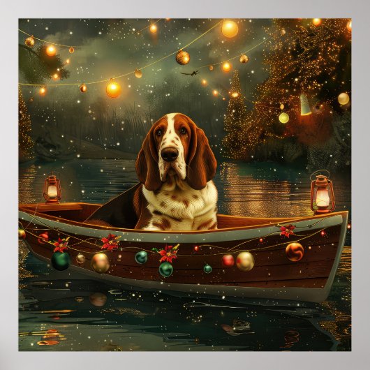 Basset Hound Kerst Feestelijke reis Poster (Voorkant)