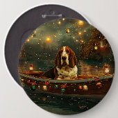 Basset Hound Kerst Feestelijke reis Ronde Button 6,0 Cm (Voorkant /achterkant)