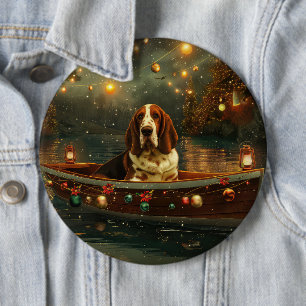 Basset Hound Kerst Feestelijke reis Ronde Button 6,0 Cm