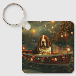 Basset Hound Kerst Feestelijke reis Sleutelhanger