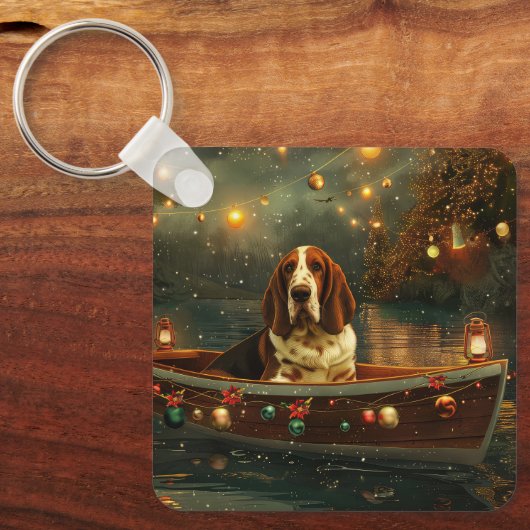 Basset Hound Kerst Feestelijke reis Sleutelhanger (Voorkant)