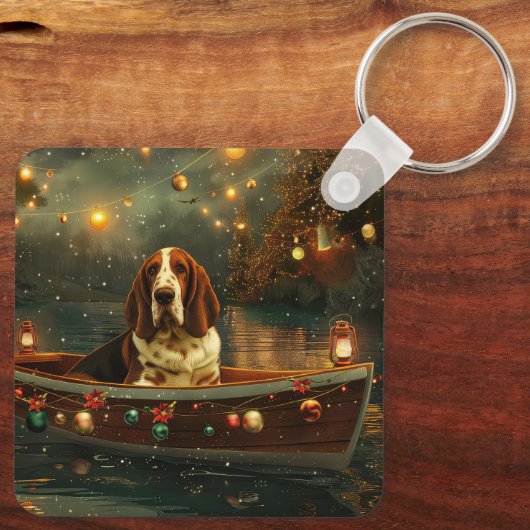 Basset Hound Kerst Feestelijke reis Sleutelhanger (Achterkant)