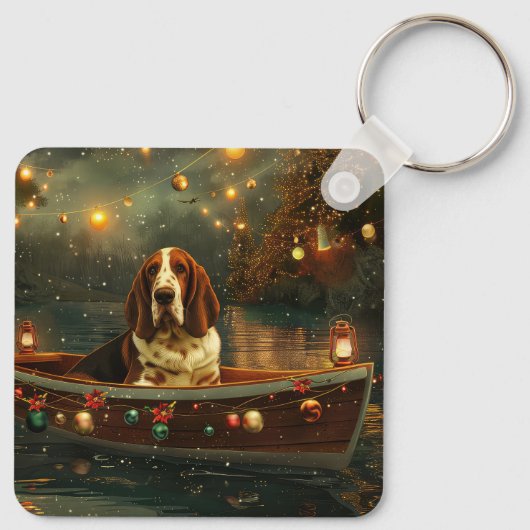 Basset Hound Kerst Feestelijke reis Sleutelhanger (Achterkant)