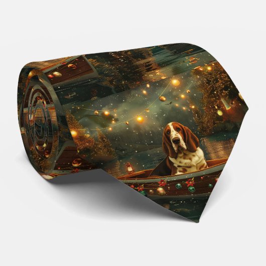 Basset Hound Kerst Feestelijke reis Stropdas (Opgerold)