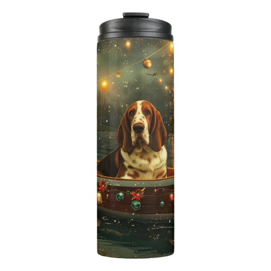 Basset Hound Kerst Feestelijke reis Thermosbeker (Voorkant)