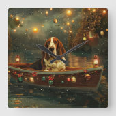 Basset Hound Kerst Feestelijke reis Vierkante Klok (Voorkant)