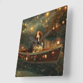 Basset Hound Kerst Feestelijke reis Vierkante Klok (Hoek)