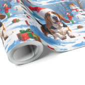 Basset Hound Kerst Feestelijke Sneeuwscène Cadeaupapier (Rol Hoek)