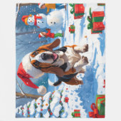 Basset Hound Kerst Feestelijke Sneeuwscène Fleece Deken (Voorkant)