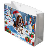 Basset Hound Kerst Feestelijke Sneeuwscène Groot Cadeauzakje (Achterkant Gekanteld)