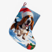 Basset Hound Kerst Feestelijke Sneeuwscène Grote Kerstsok (Voorkant (Hangend))