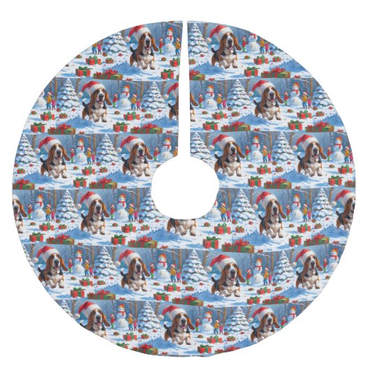 Basset Hound Kerst Feestelijke Sneeuwscène Kerstboom Rok (Voorkant)