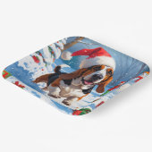 Basset Hound Kerst Feestelijke Sneeuwscène Papieren Bordje (Gebogen)