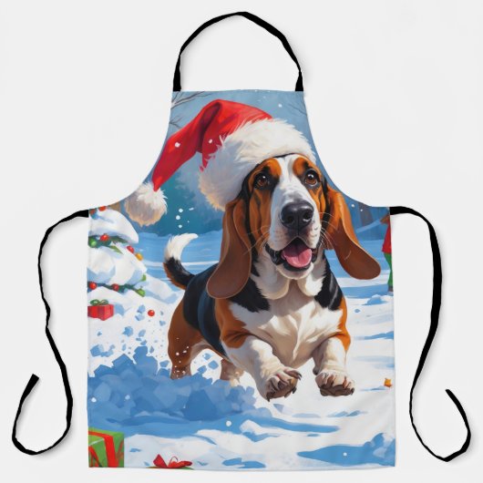 Basset Hound Kerst Feestelijke Sneeuwscène Schort (Voorkant)