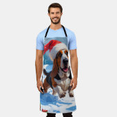Basset Hound Kerst Feestelijke Sneeuwscène Schort (Gedragen)